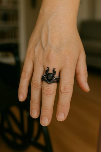 Enchanted Disney Fine Jewelry Black Onyx and Diamond Ring in Sterling Silver Black Rhodium Disney Villains Maleficent Ring Disney Horn Ring photo review