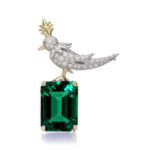 Schlumberger Bird Green Emerald Cut Stone Brooch, 925 Sterling Silver Brooch, Bird Brooch with Green Stone Brooch, Unisex Brooch