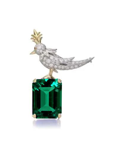 Schlumberger Bird Green Emerald Cut Stone Brooch, 925 Sterling Silver Brooch, Bird Brooch with Green Stone Brooch, Unisex Brooch