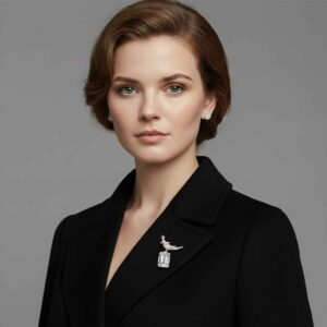 Schlumberger Bird On A Rock White Emerald Cut Stone Brooch, 925 Sterling Silver Brooch, Bird Brooch with White Stone Brooch, Unisex Brooch - Image 2