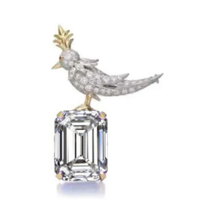 Schlumberger Bird White Emerald Cut Stone Brooch, 925 Sterling Silver Brooch, Bird Brooch with White Stone Brooch, Unisex Brooch