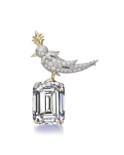 Schlumberger Bird White Emerald Cut Stone Brooch, 925 Sterling Silver Brooch, Bird Brooch with White Stone Brooch, Unisex Brooch