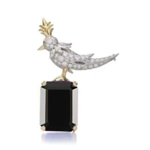 Schlumberger Bird Black Emerald Cut Stone Brooch, 925 Sterling Silver Brooch, Bird Brooch with Black Stone Brooch, Unisex Brooch