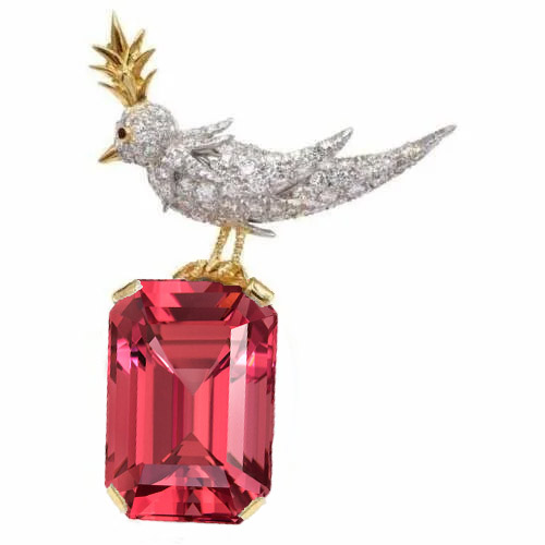 Schlumberger Bird Pink Tourmaline Emerald Cut Stone Brooch, 925 Sterling Silver Brooch, Bird Brooch with Pink Tourmaline Stone Brooch, Unisex Brooch