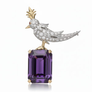 Schlumberger Bird On A Rock Emerald Cut Stone Brooch, 925 Sterling Silver Brooch, Bird Brooch with Blue Stone Brooch, Unisex Brooch - Image 14