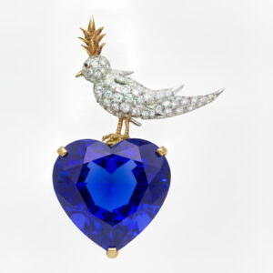 Bird on a Rock, Heart Cut Stone Schlumberger Brooch, 925 Sterling Silver Brooch, Bird Brooch with Morganite Pink Stone Brooch, Unisex Brooch - Image 2