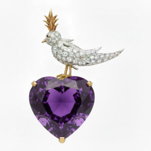 Bird on a Rock, Heart Cut Stone Schlumberger Brooch, 925 Sterling Silver Brooch, Bird Brooch with Morganite Pink Stone Brooch, Unisex Brooch - Image 4