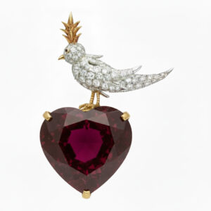 Bird on a Rock, Heart Cut Stone Schlumberger Brooch, 925 Sterling Silver Brooch, Bird Brooch with Morganite Pink Stone Brooch, Unisex Brooch - Image 6