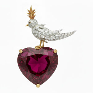 Bird on a Rock, Heart Cut Stone Schlumberger Brooch, 925 Sterling Silver Brooch, Bird Brooch with Morganite Pink Stone Brooch, Unisex Brooch - Image 7