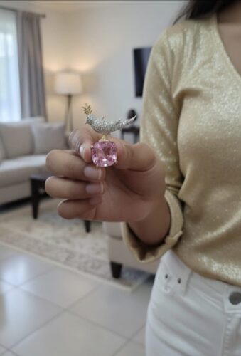 Schlumberger Bird On A Rock Pink Cushion Cut Stone Brooch, 925 Sterling Silver Brooch, Bird Brooch with Pink Stone Brooch, Unisex Brooch photo review