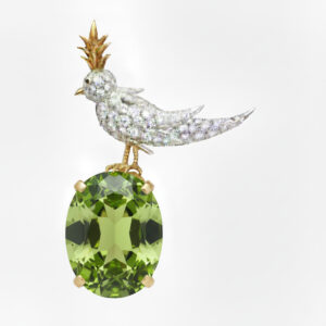 Bird On A Rock, Oval Cut Stone Schlumberger Brooch, 925 Sterling Silver Brooch, Bird Brooch with Green Stone Brooch, Unisex Brooch - Image 13