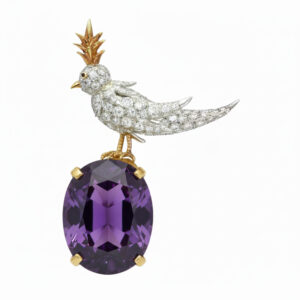 Bird On A Rock, Oval Cut Stone Schlumberger Brooch, 925 Sterling Silver Brooch, Bird Brooch with Green Stone Brooch, Unisex Brooch - Image 10