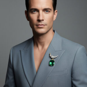 Bird On A Rock, Emerald Green Asscher Cut Stone Schlumberger Brooch, 925 Sterling Silver Brooch, Bird Brooch with Emerald Green Stone Brooch, Unisex Brooch - Image 2