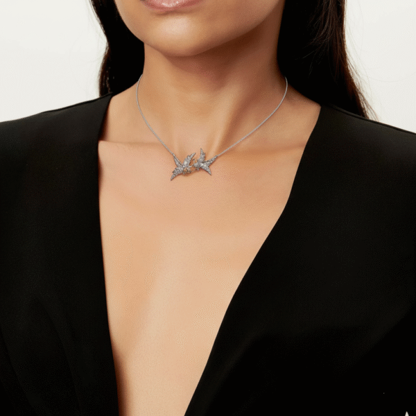 Bird On A Rock, Lovebird Schlumberger Necklace, 925 Sterling Silver, Bird Necklace