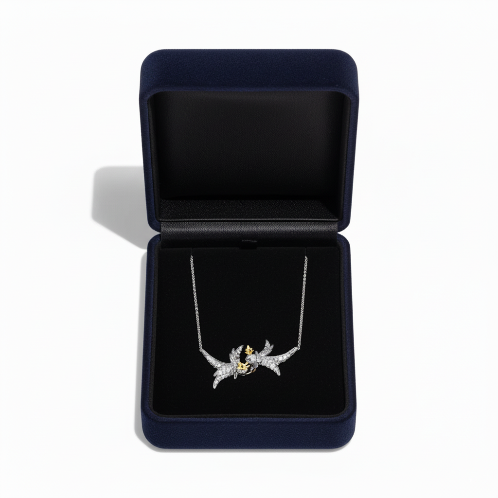 Bird On A Rock, Lovebird Schlumberger Necklace, 925 Sterling Silver, Bird Necklace