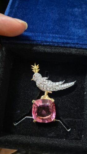 Schlumberger Bird On A Rock Pink Cushion Cut Stone Brooch, 925 Sterling Silver Brooch, Bird Brooch with Pink Stone Brooch, Unisex Brooch photo review