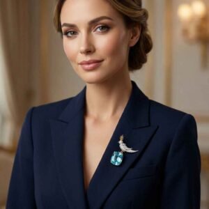 Schlumberger Bird On A Rock Aqua Cushion Cut Stone Brooch, 925 Sterling Silver Brooch, Bird Brooch with Aqua Stone Brooch, Unisex Brooch - Image 2