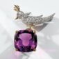 Bird On A Rock, Amethyst Cushion Cut Stone Schlumberger Brooch, 925 Sterling Silver Brooch, Bird Brooch with Amethyst Cushion Stone Brooch, Unisex Brooch