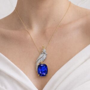 Bird On A Rock, Cushion Cut Stone Schlumberger Necklace, 925 Sterling Silver, Bird Necklace with Amethyst Stone Brooch - Image 2