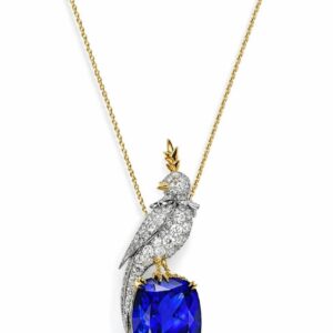 Bird On A Rock, Cushion Cut Stone Schlumberger Necklace, 925 Sterling Silver, Bird Necklace with Amethyst Stone Brooch