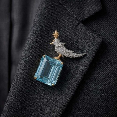 Schlumberger Bird On A Rock Aqua Emerald Cut Stone Brooch, 925 Sterling Silver Brooch, Bird Brooch with Aqua Stone Brooch, Unisex Brooch photo review