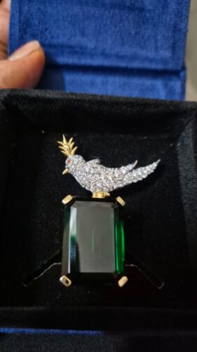 Schlumberger Bird On A Rock Green Emerald Cut Stone Brooch, 925 Sterling Silver Brooch, Bird Brooch with Green Stone Brooch, Unisex Brooch photo review