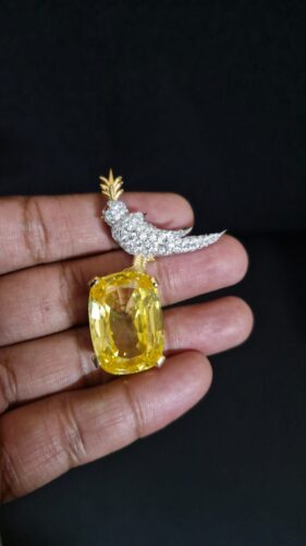 Click to view full screen Ready to ship - Schlumberger Bird On A Rock Yellow Cushion Cut Stone Brooch, 925 Sterling Silver Brooch, Bird Brooch with Yellow Stone Brooch, Unisex Brooch photo review