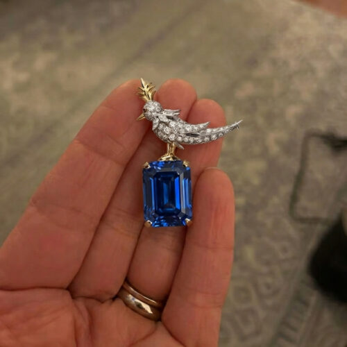 Schlumberger Bird On A Rock Emerald Cut Stone Brooch, 925 Sterling Silver Brooch, Bird Brooch with Blue Stone Brooch, Unisex Brooch photo review