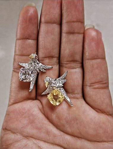 Bird On A Rock, Lovebird Schlumberger Earrings, White - Cushion Cut Diamond Earrings, Gift Earrings photo review