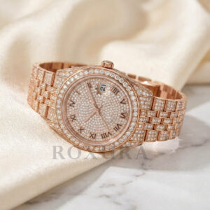 Iced Out Moissanite Watch VVS1 Automatic 2200 Stones Rose Gold Roman Dial Full Pave Diamond Look Luxury Mens Watch - Image 1