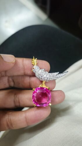 Schlumberger Bird On A Rock Pink Cushion Cut Stone Brooch, 925 Sterling Silver Brooch, Bird Brooch with Pink Stone Brooch, Unisex Brooch photo review