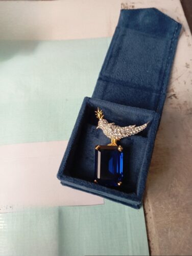 Click to view full screen Schlumberger Bird On A Rock Emerald Cut Stone Brooch, 925 Sterling Silver Brooch, Bird Brooch with Blue Stone Brooch, Unisex Brooch photo review