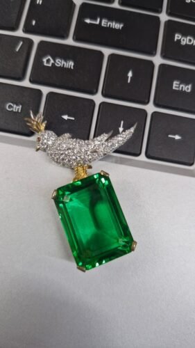 Schlumberger Bird On A Rock Green Emerald Cut Stone Brooch, 925 Sterling Silver Brooch, Bird Brooch with Green Stone Brooch, Unisex Brooch photo review