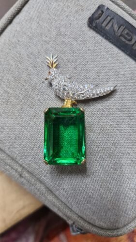 Click to view full screen Schlumberger Bird On A Rock Green Emerald Cut Stone Brooch, 925 Sterling Silver Brooch, Bird Brooch with Green Stone Brooch, Unisex Brooch photo review